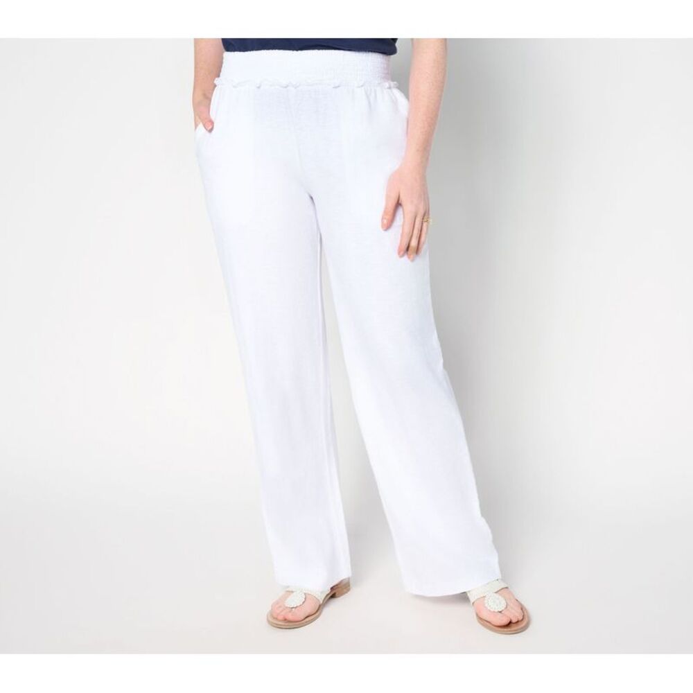 Truth + Style Women's Pants Sz L Tall Slub Jersey Gauze Mixed Wide White A694369
